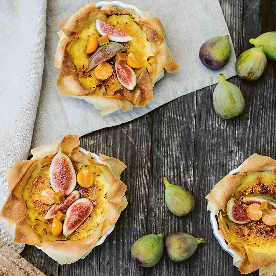 Crème Brûlée im Filoteig mit norwegischem Karamellkäse