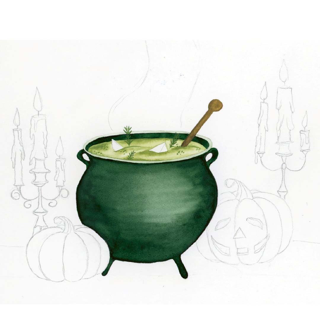 Schritt 4 Anleitung "Hexenkessel" aus dem Buch "Witchy Watercolor" von Victoria Florentina Wißmann