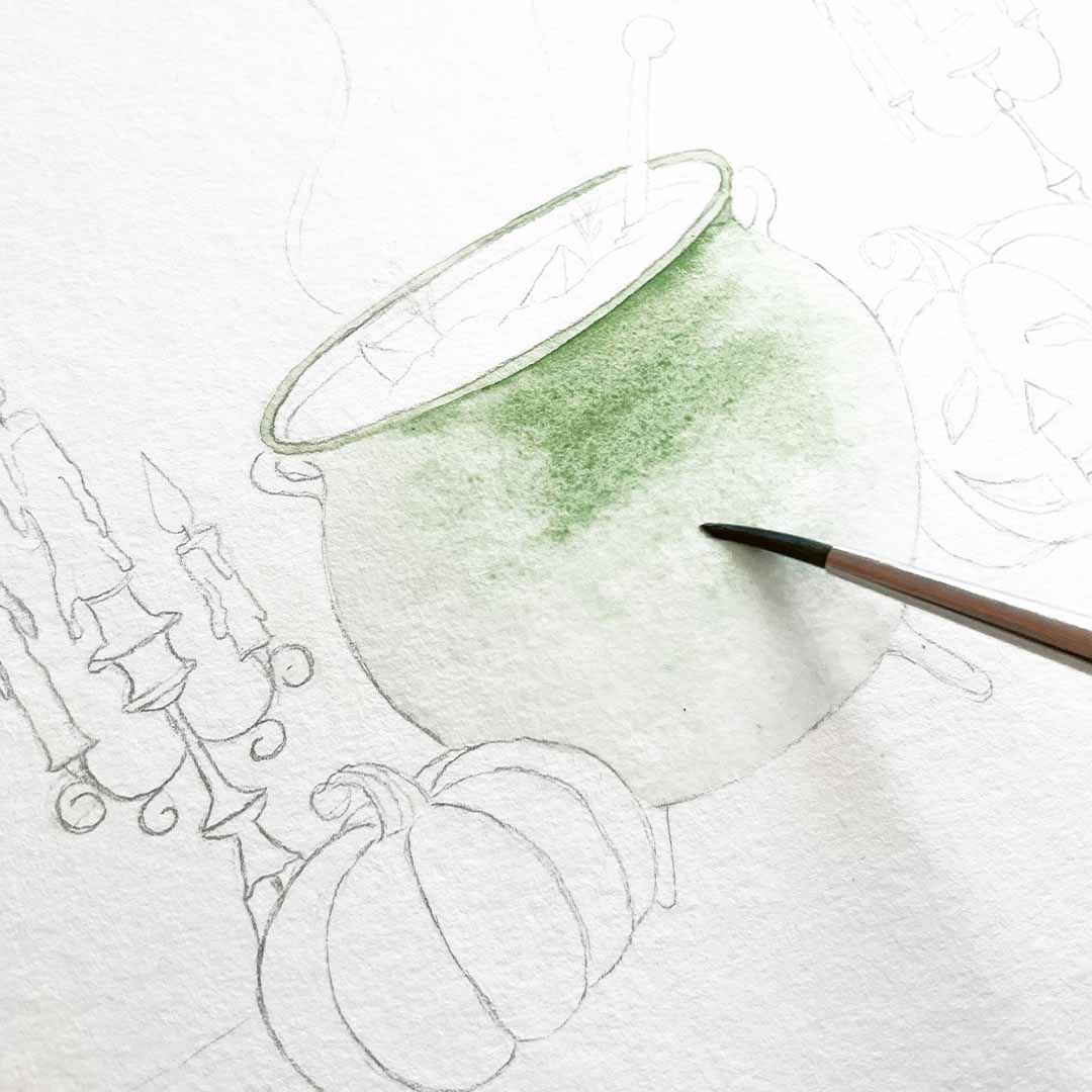 Schritt 1 Anleitung "Hexenkessel" aus dem Buch "Witchy Watercolor" von Victoria Florentina Wißmann