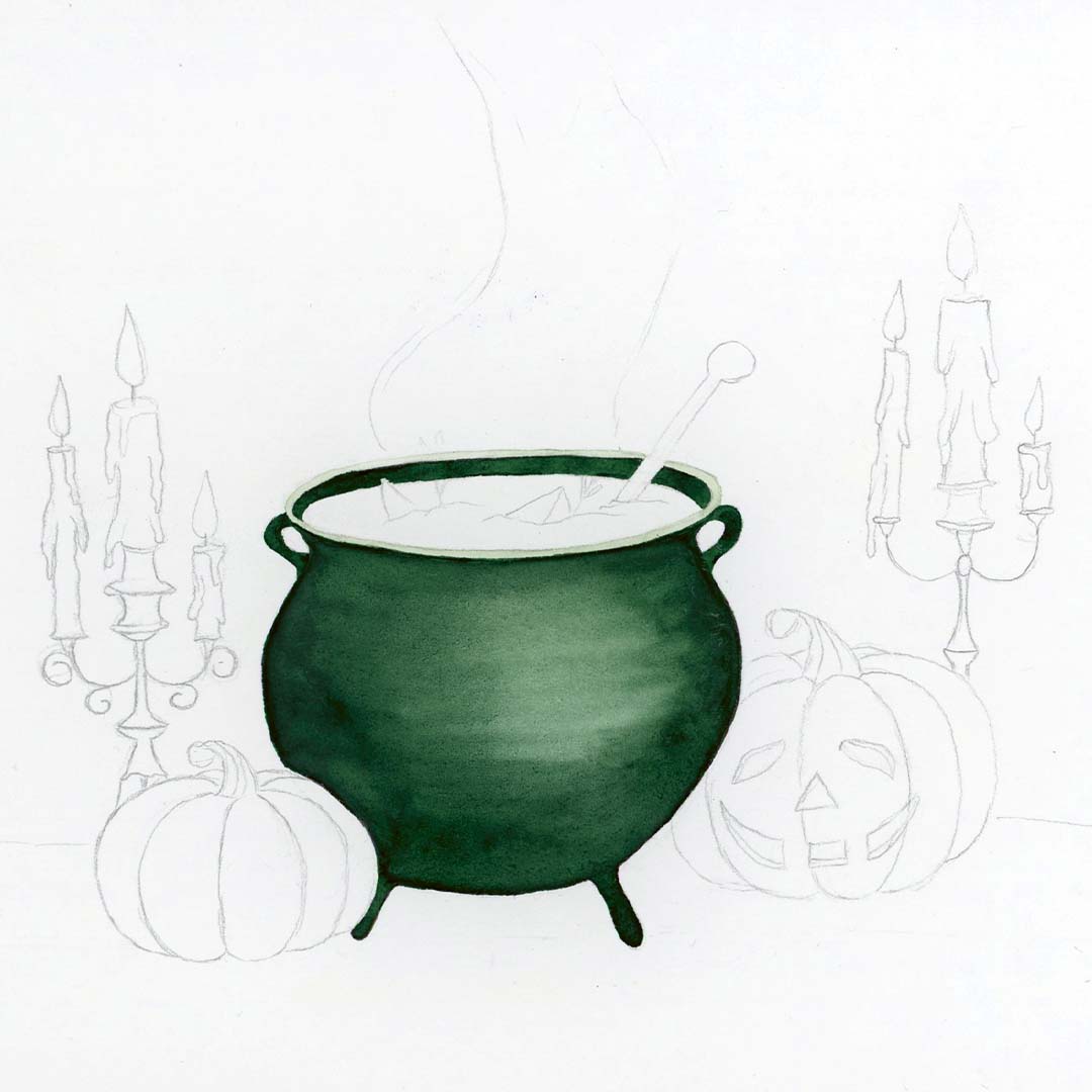 Schritt 3 Anleitung "Hexenkessel" aus dem Buch "Witchy Watercolor" von Victoria Florentina Wißmann