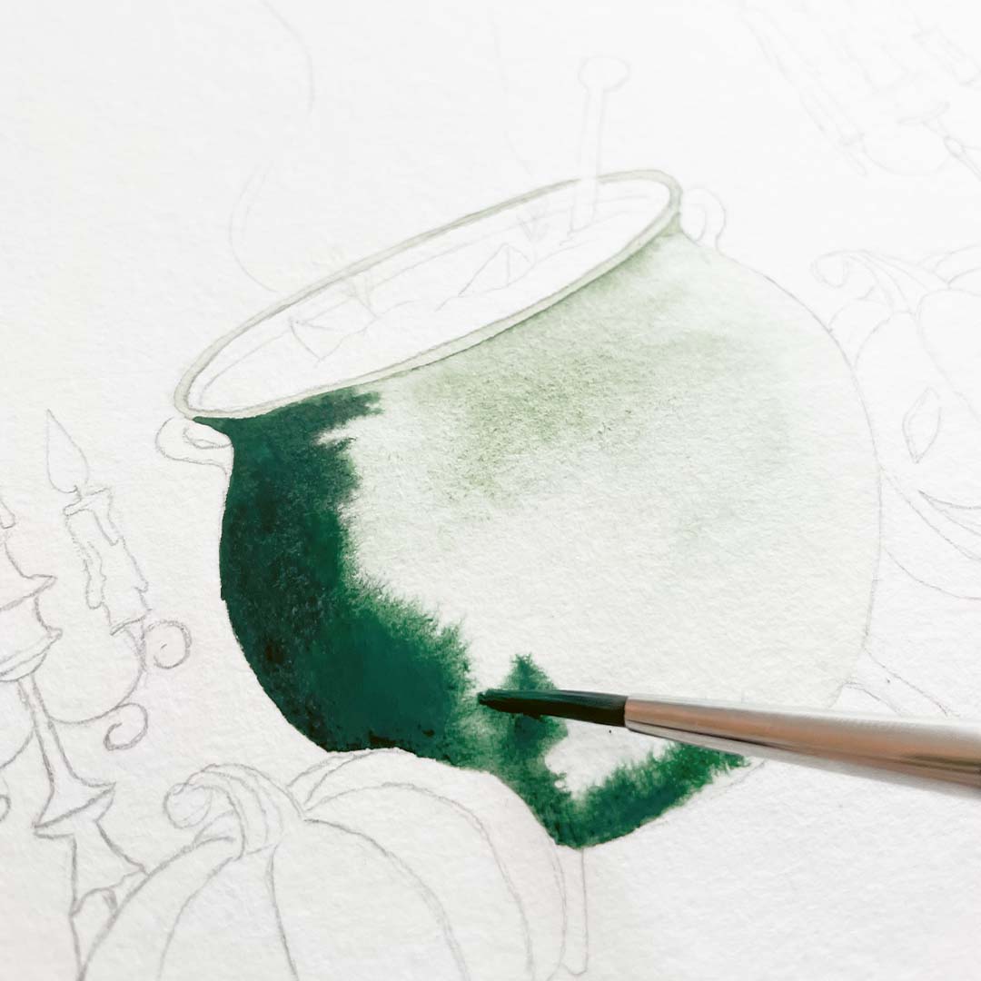 Schritt 2 Anleitung "Hexenkessel" aus dem Buch "Witchy Watercolor" von Victoria Florentina Wißmann